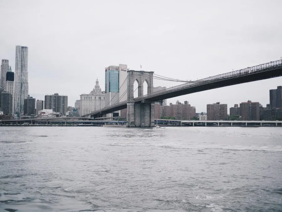 Skyline de Manhattan visto desde el agua en Brooklyn